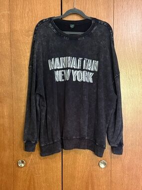 Acid Washed French Terry Oversized 'Manhattan New York' Crewneck Sweatshirt XXL